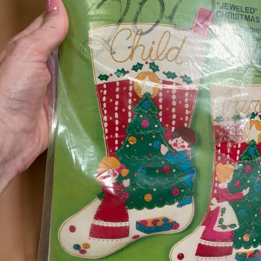 Bucilla Jeweled Christmas Stockings Kit 3369 Old Fashioned Christmas Set of 2